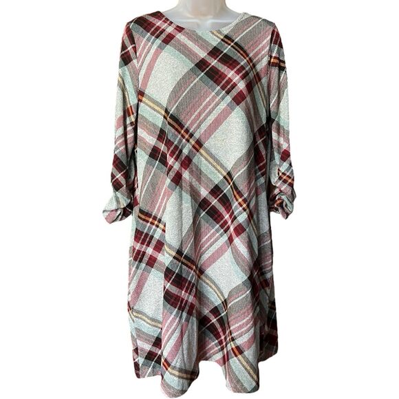 Cato Plaid Tartan Shift Dress w/ Pockets Sz M Cottagecore Autumn Academia Preppy - Picture 1 of 9